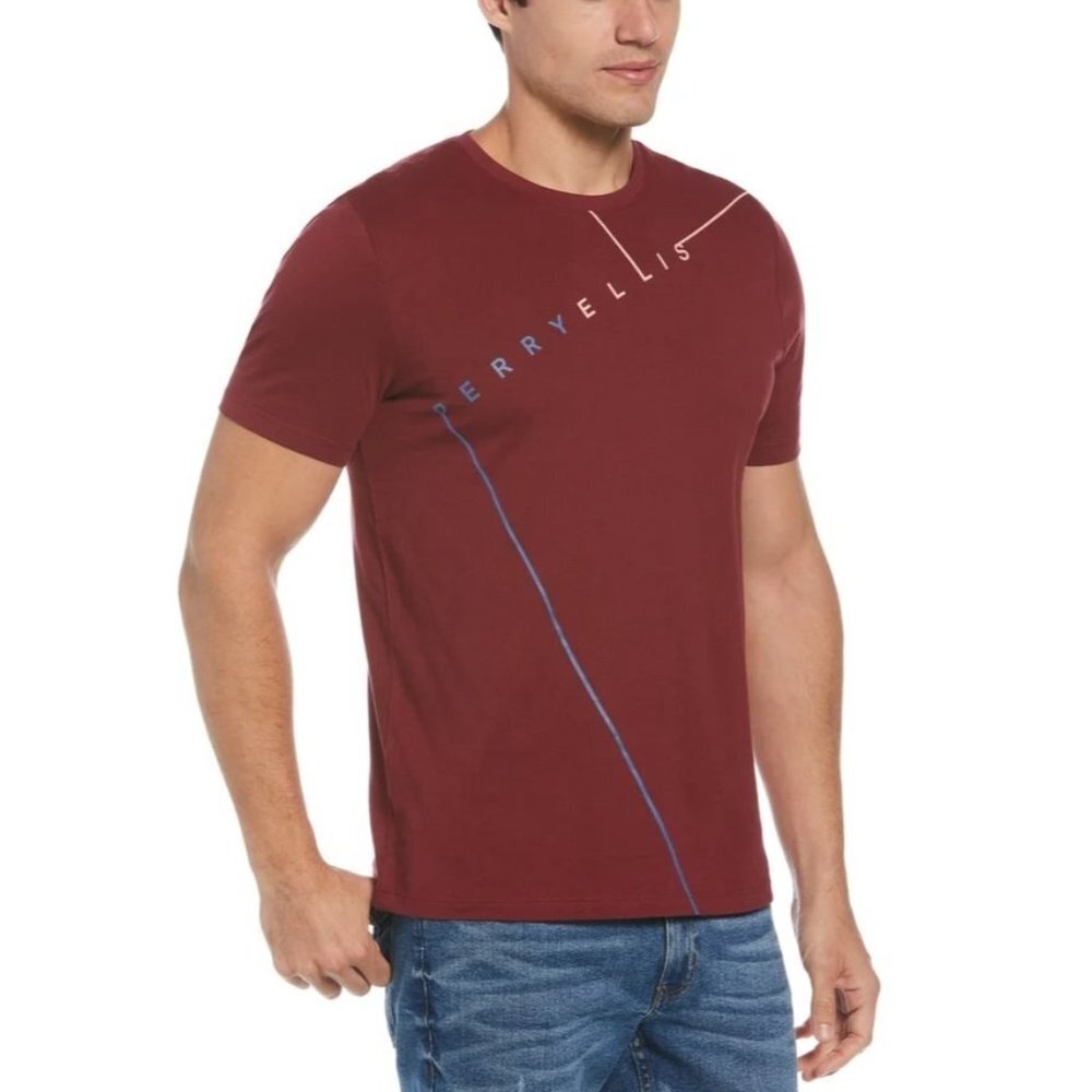 NWT PERRY ELLIS LOGO CREW NECK TEE Size L Color Cabernet